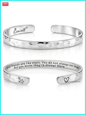 Stainless Steel Cuff Bracelet Engraved Inspirational Friendship Gift Adjustable